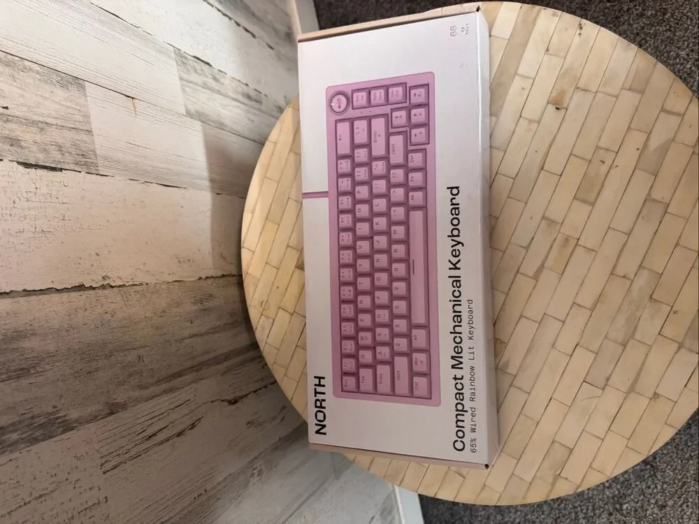 North Pink Compact Mechanical Keyboard 65% Wired Rainbow Lit Red Switches